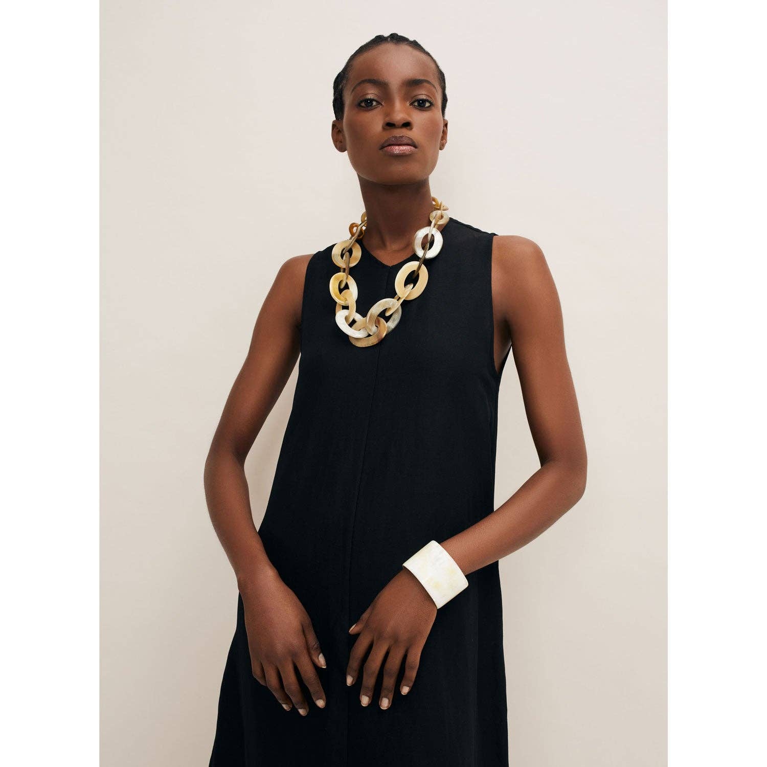 Large oval link white horn necklace