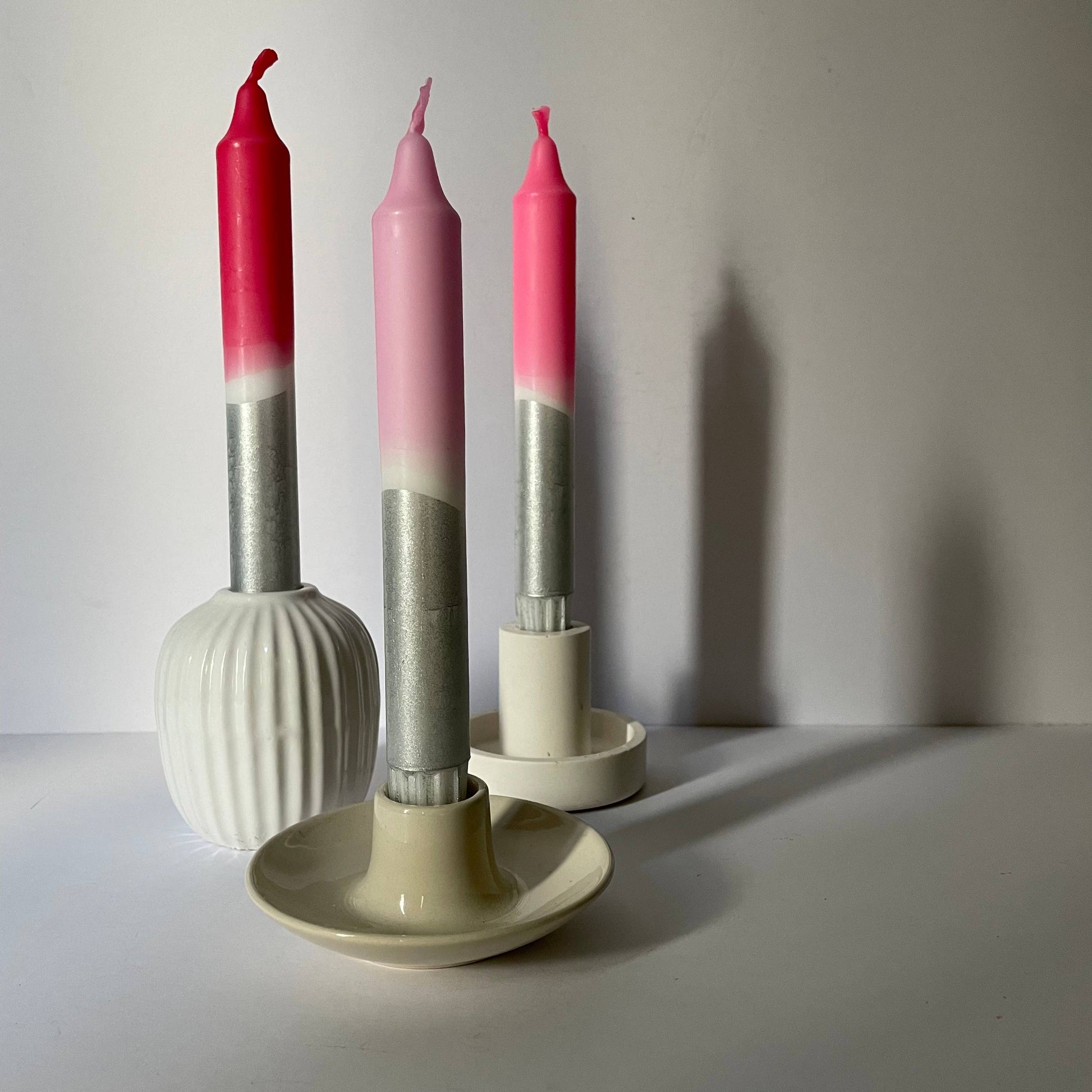 Rosy Hues & Silver Dip Dye Dinner Candles
