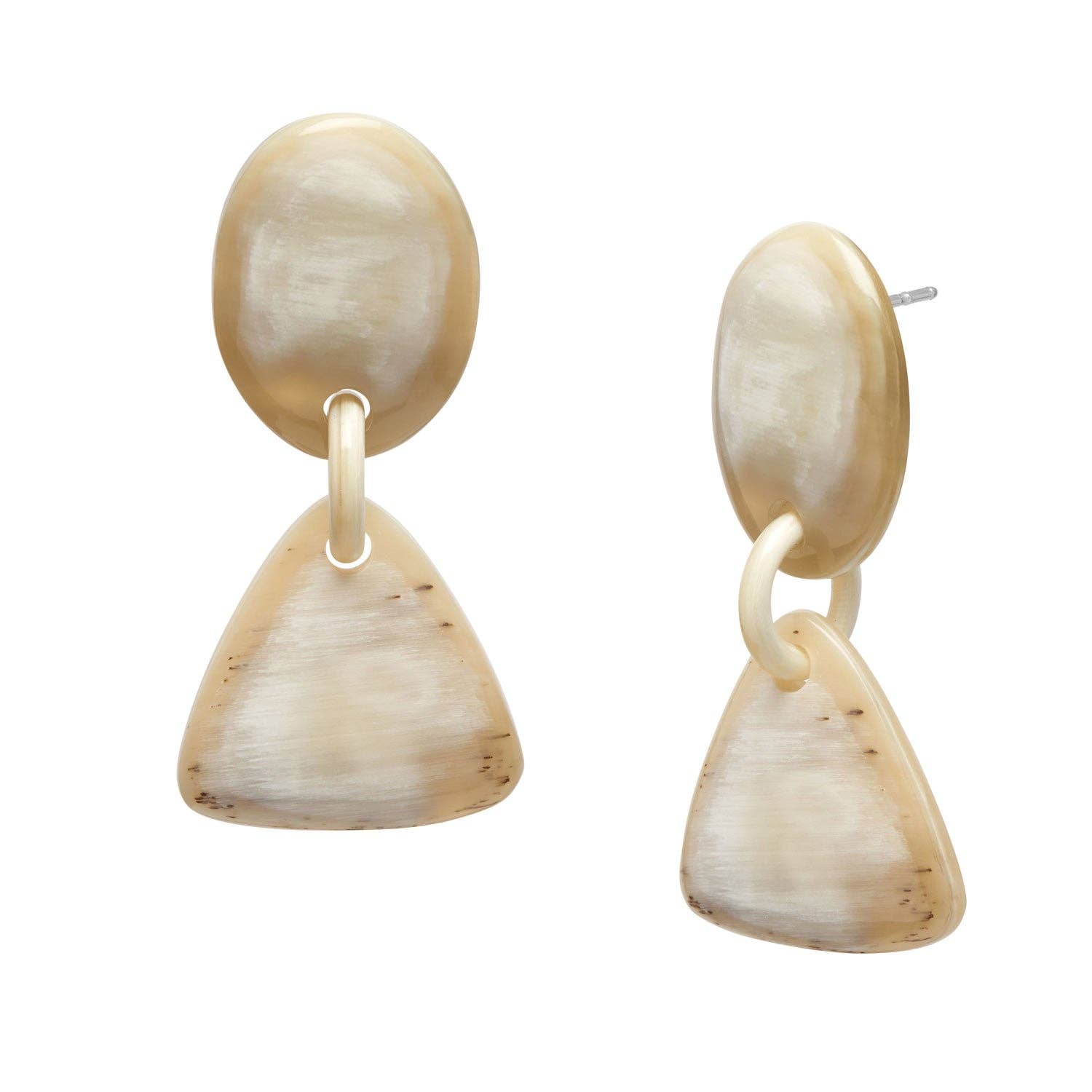 White natural oval and triangle horn earring