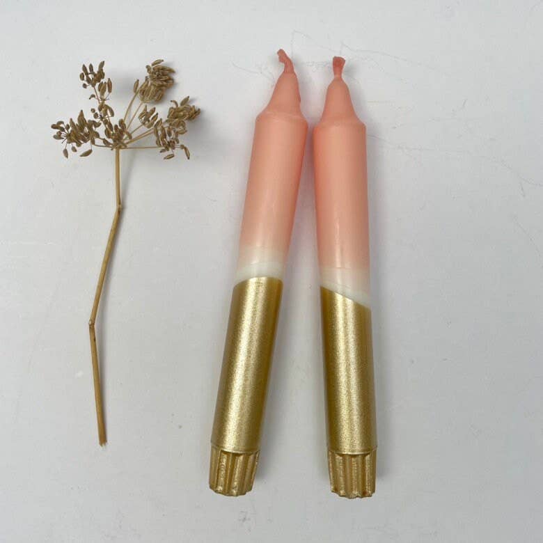 Blush Pink & Gold Dip Dyed Dinner Candles x 2