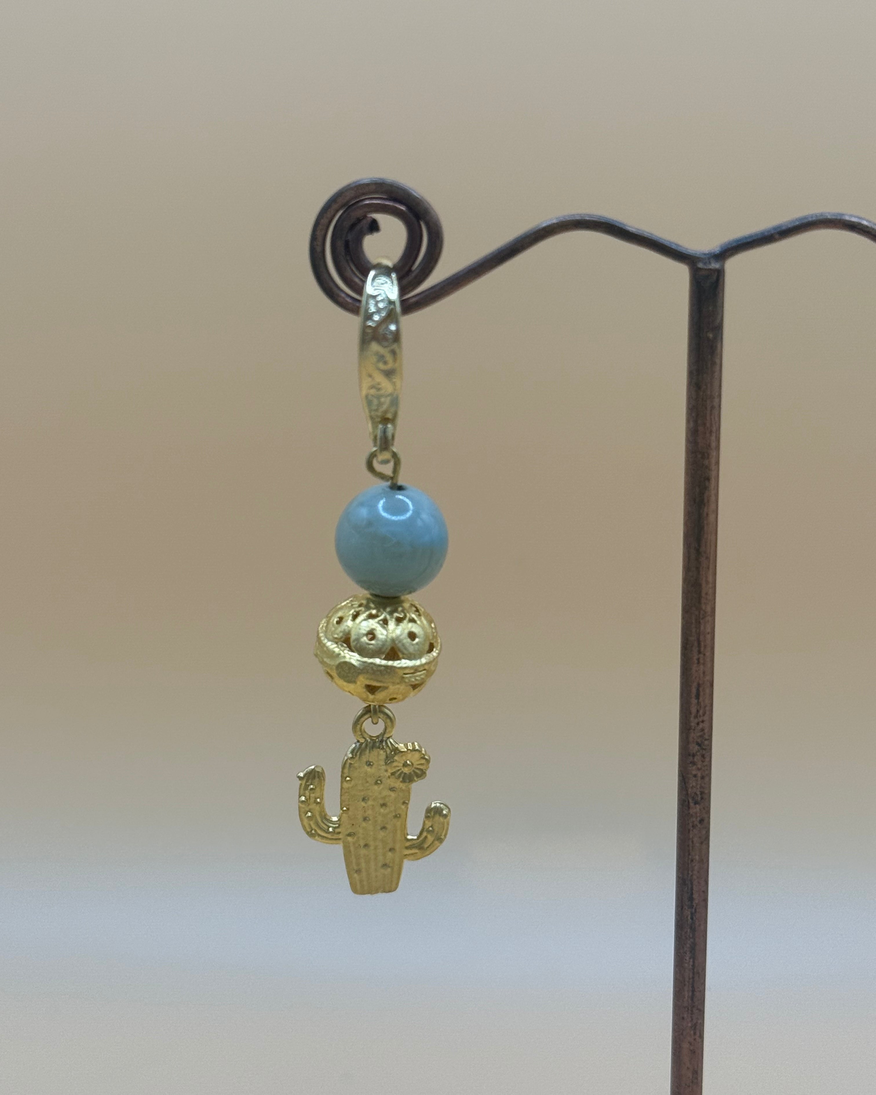 Green Agate and Gold Cactus Drop Earring