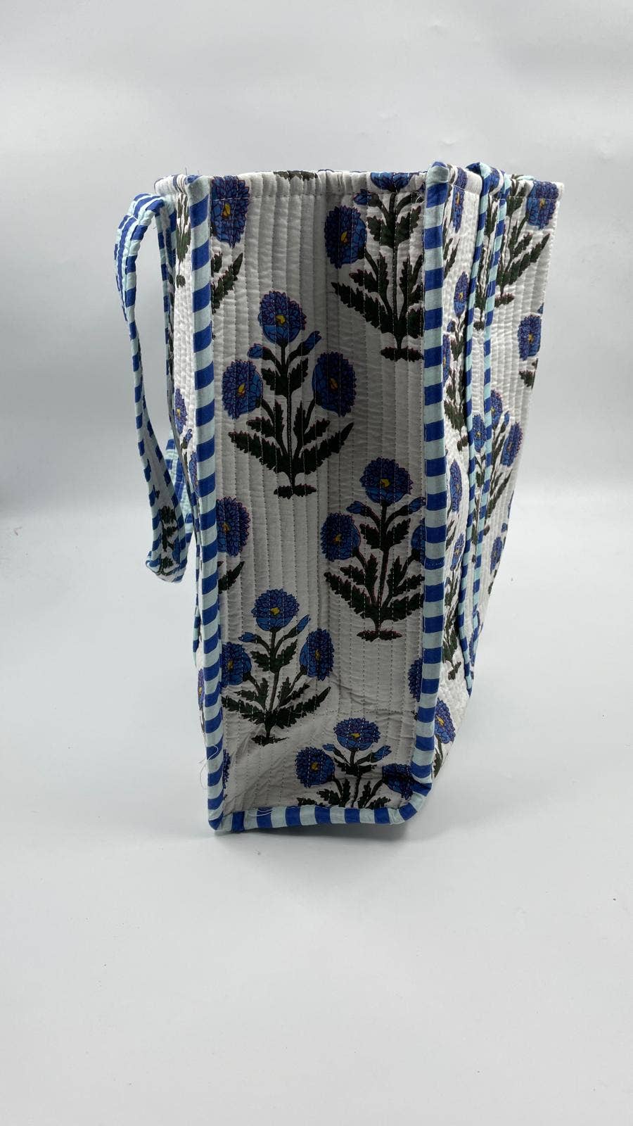Kantha Quilted Blue Floral Tote Bag
