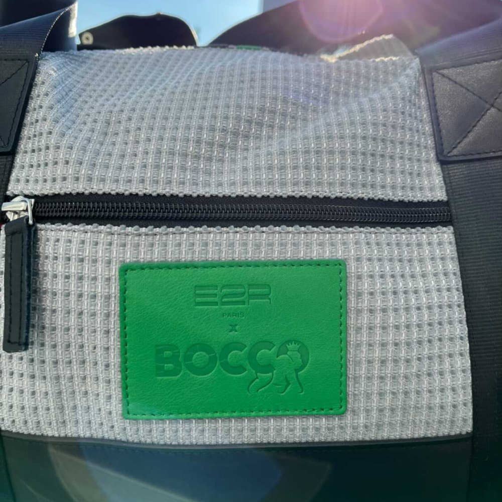 19 Traveling bag in upcycled car fabric and leather