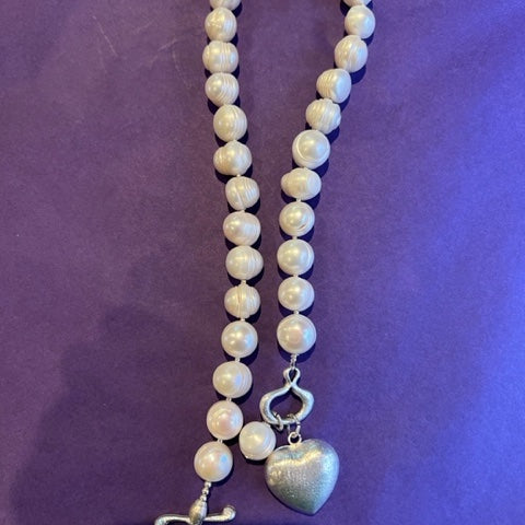 Freshwater pearl and silver heart necklace