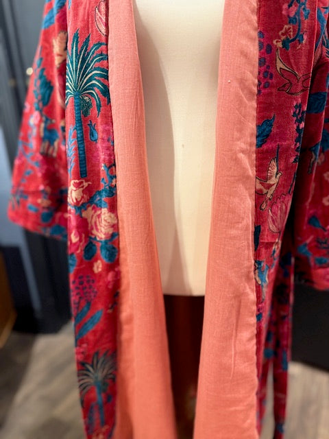 Deep Red Velvet Kimono