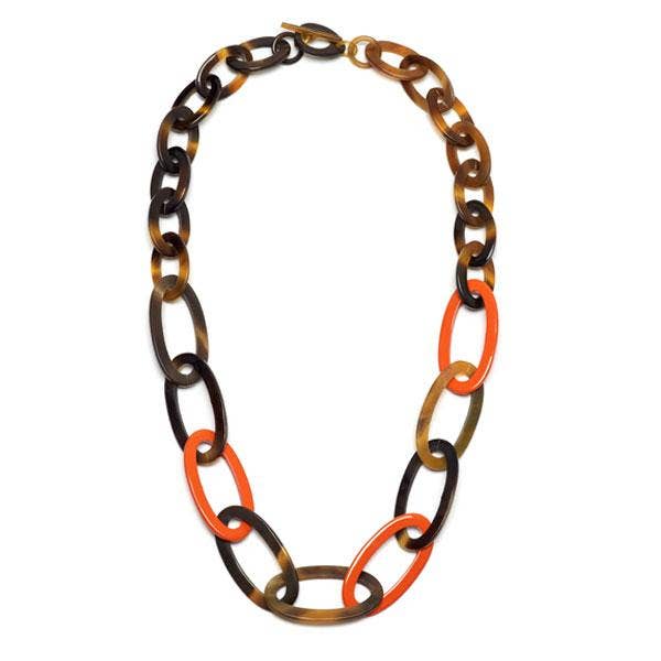 Oval link Buffalo horn necklace – Orange