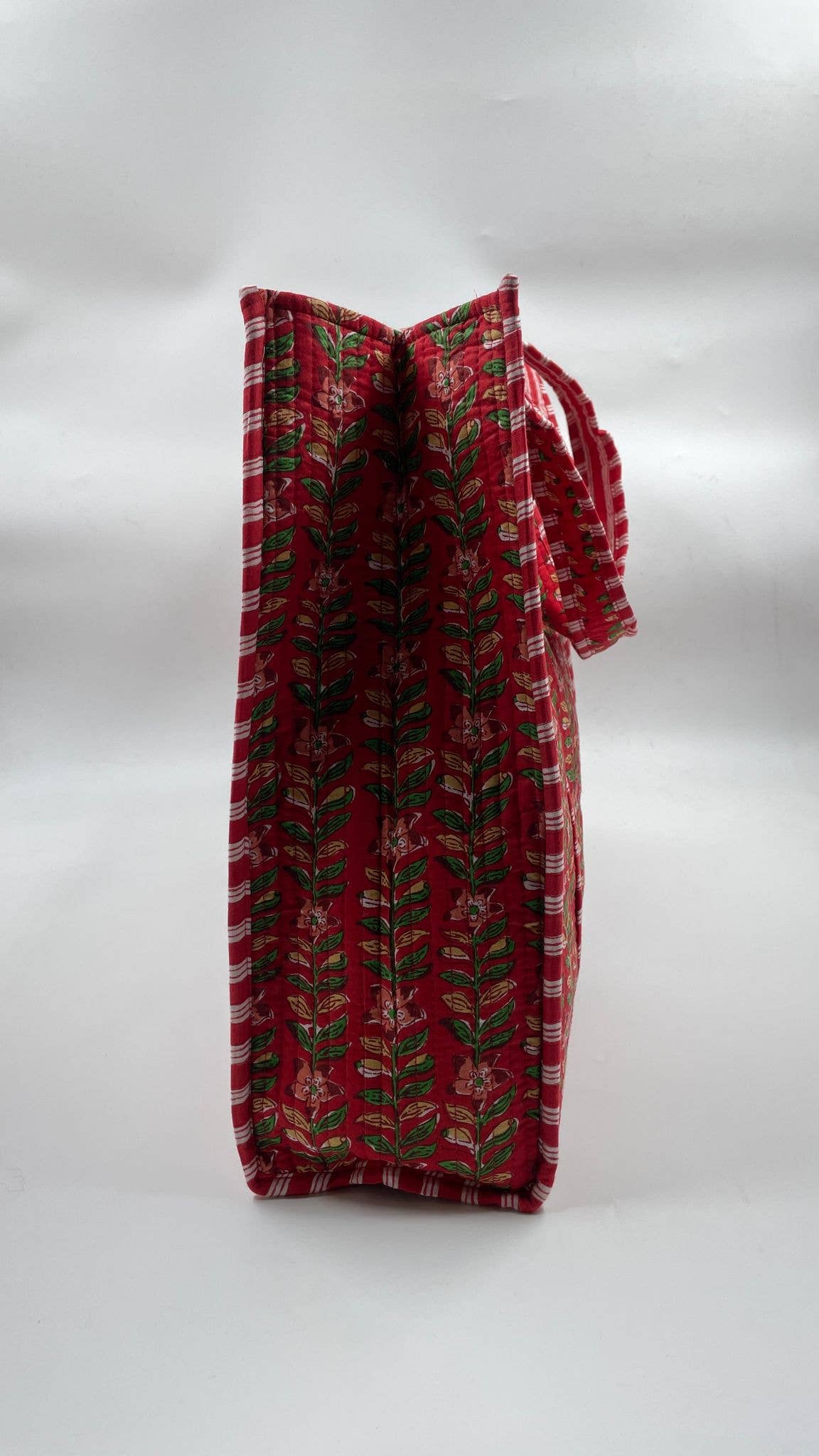 Red Botanical Kantha QuiltedTote Bag
