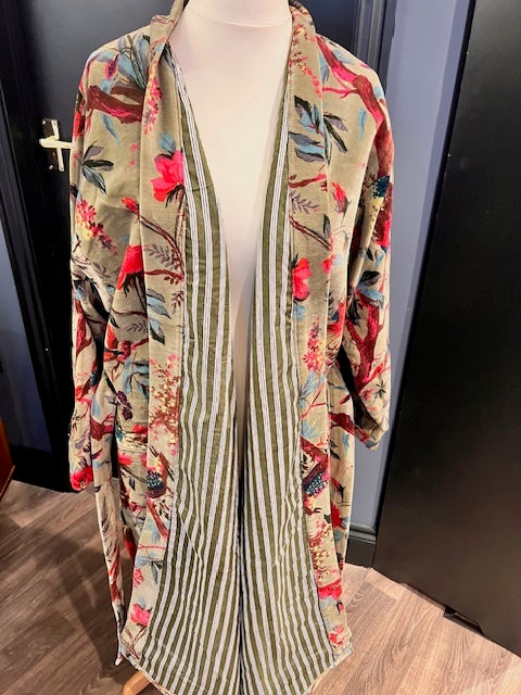 Green Velvet Tropical Birds Robe