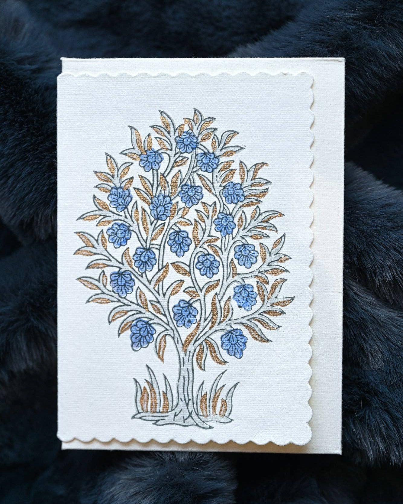 Hand Block Printed Greeting Card - GC Mogra Periwinkle
