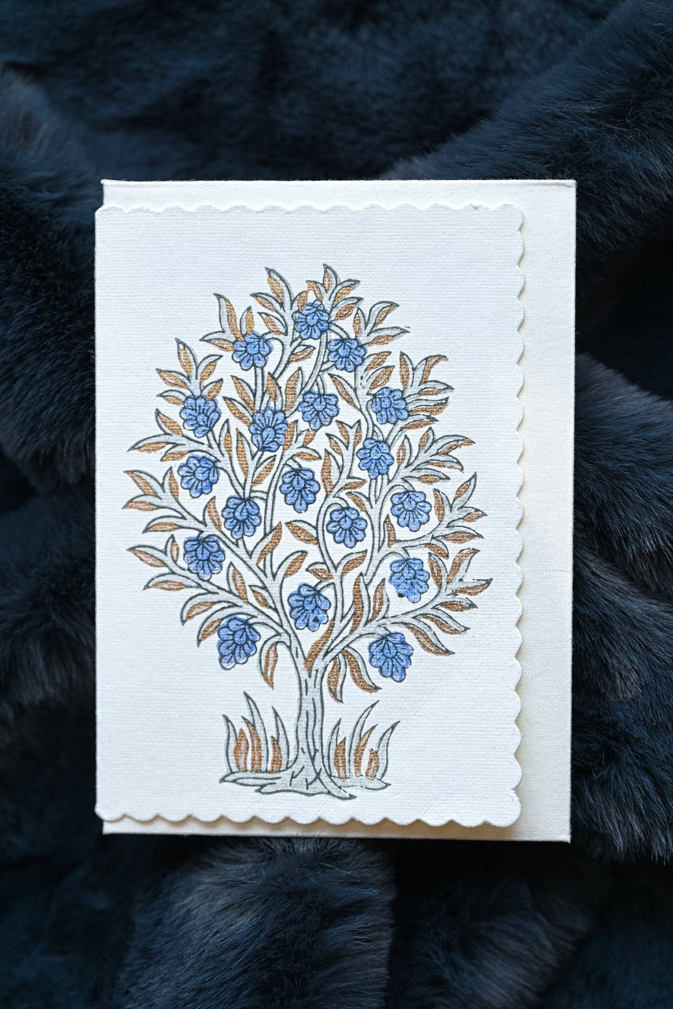 Hand Block Printed Greeting Card - GC Mogra Periwinkle