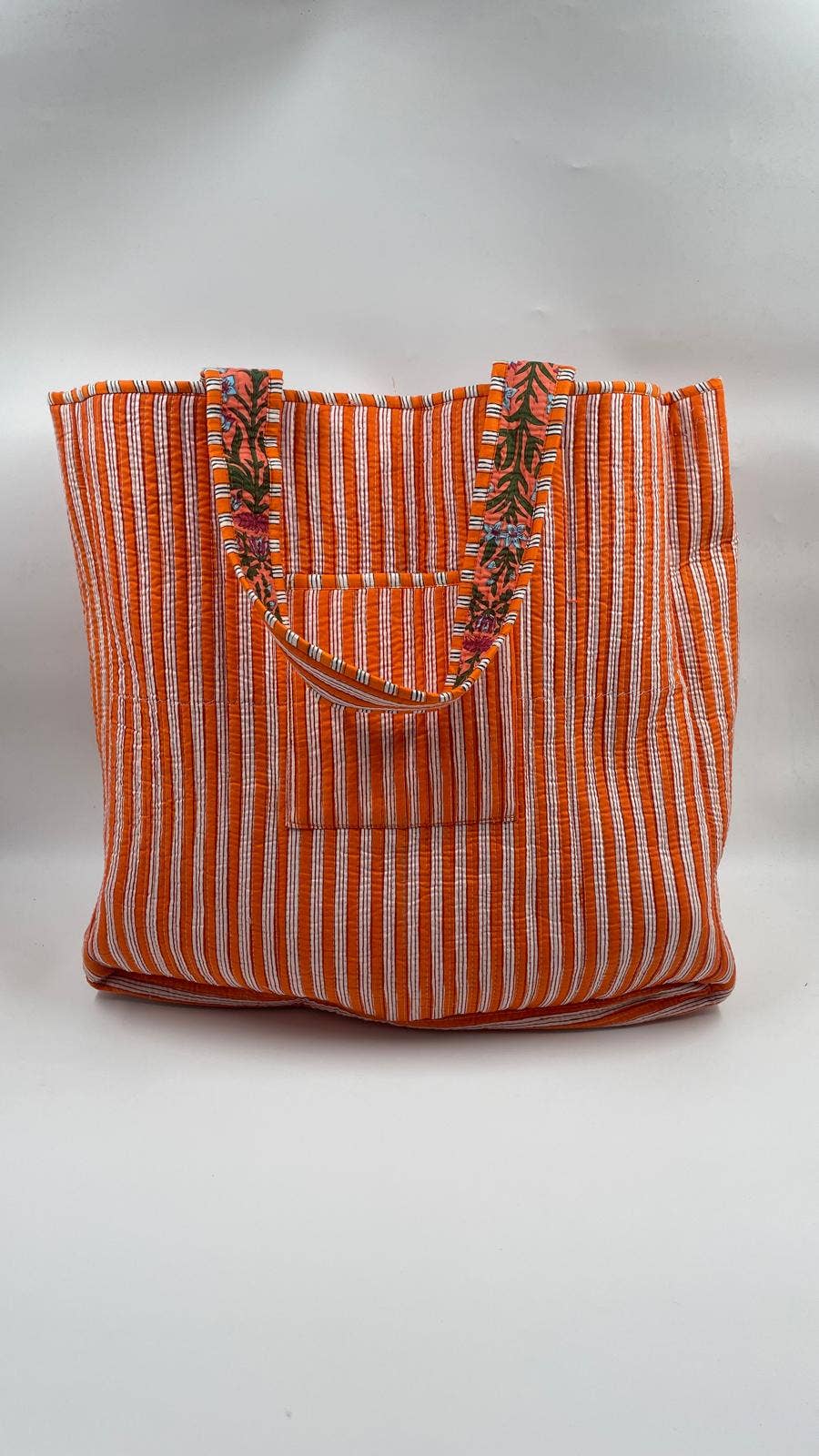 Orange Floral Cotton Quilted  tote Bag