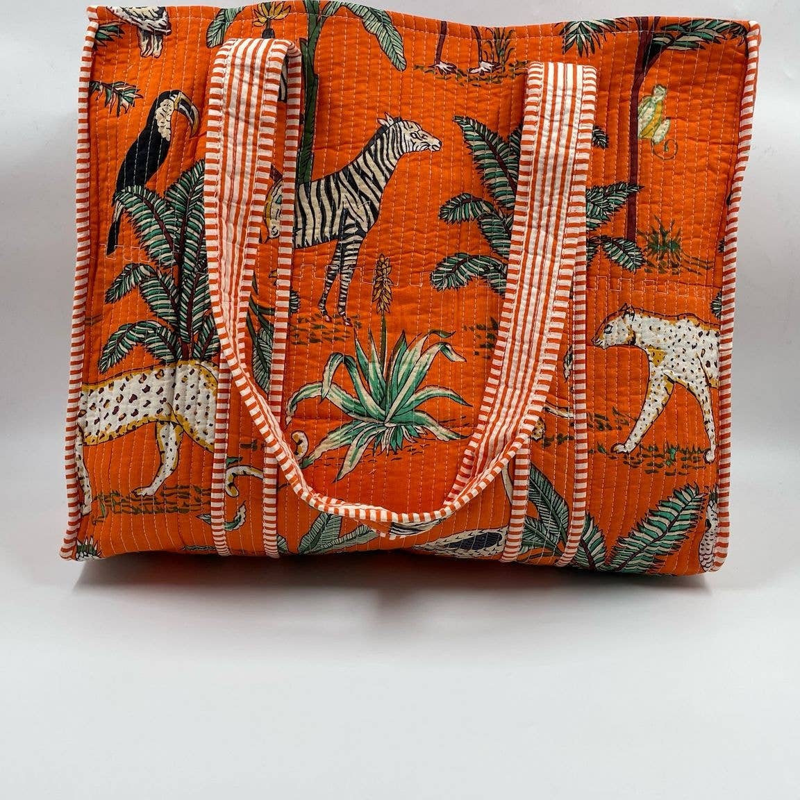 Orange, Jungle Design Kantha Quilted Tote Bag
