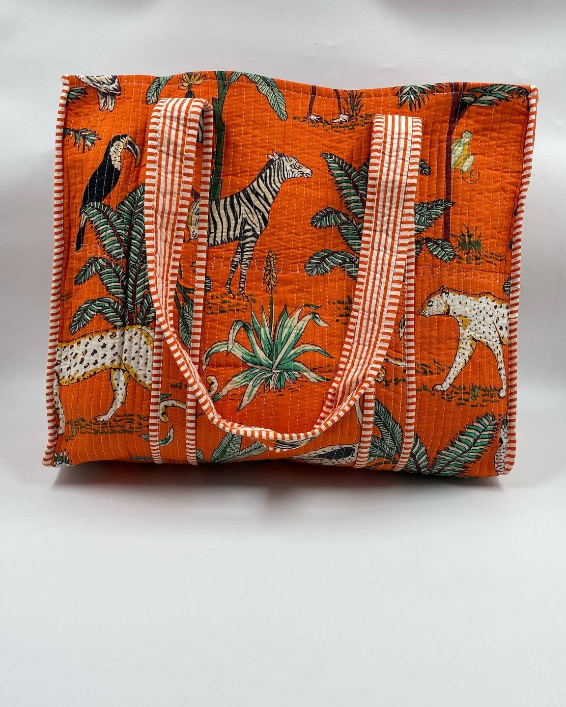 Orange, Jungle Design Kantha Quilted Tote Bag