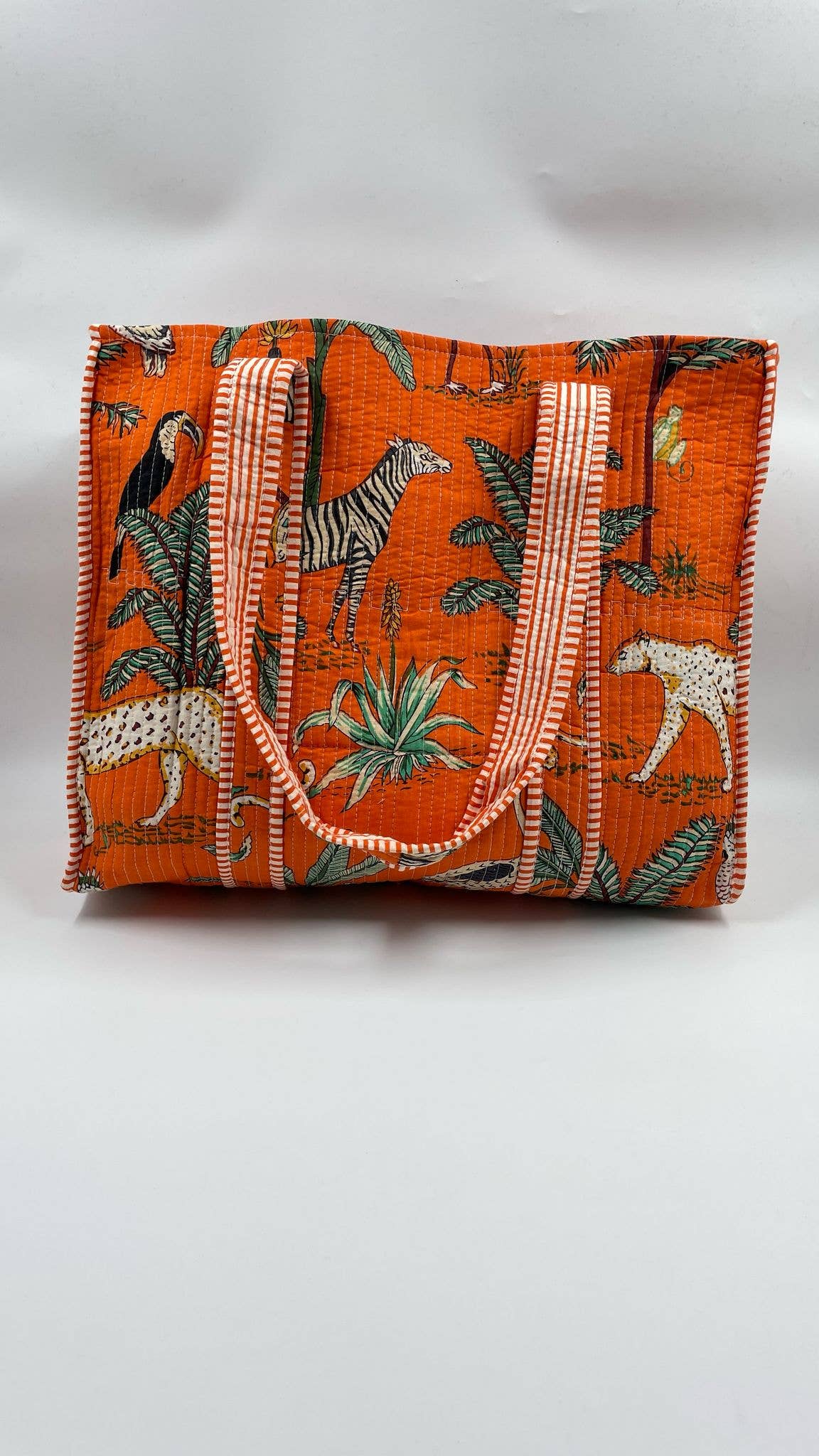 Orange, Jungle Design Kantha Quilted Tote Bag
