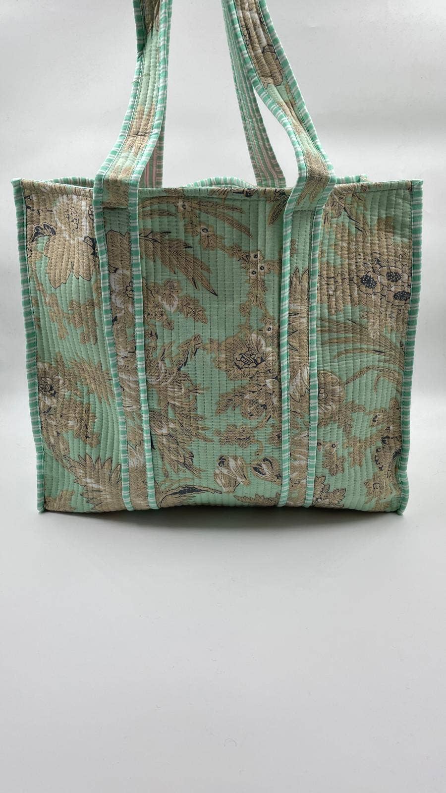 Teal, Floral Kantha Quilted  Tote Bag
