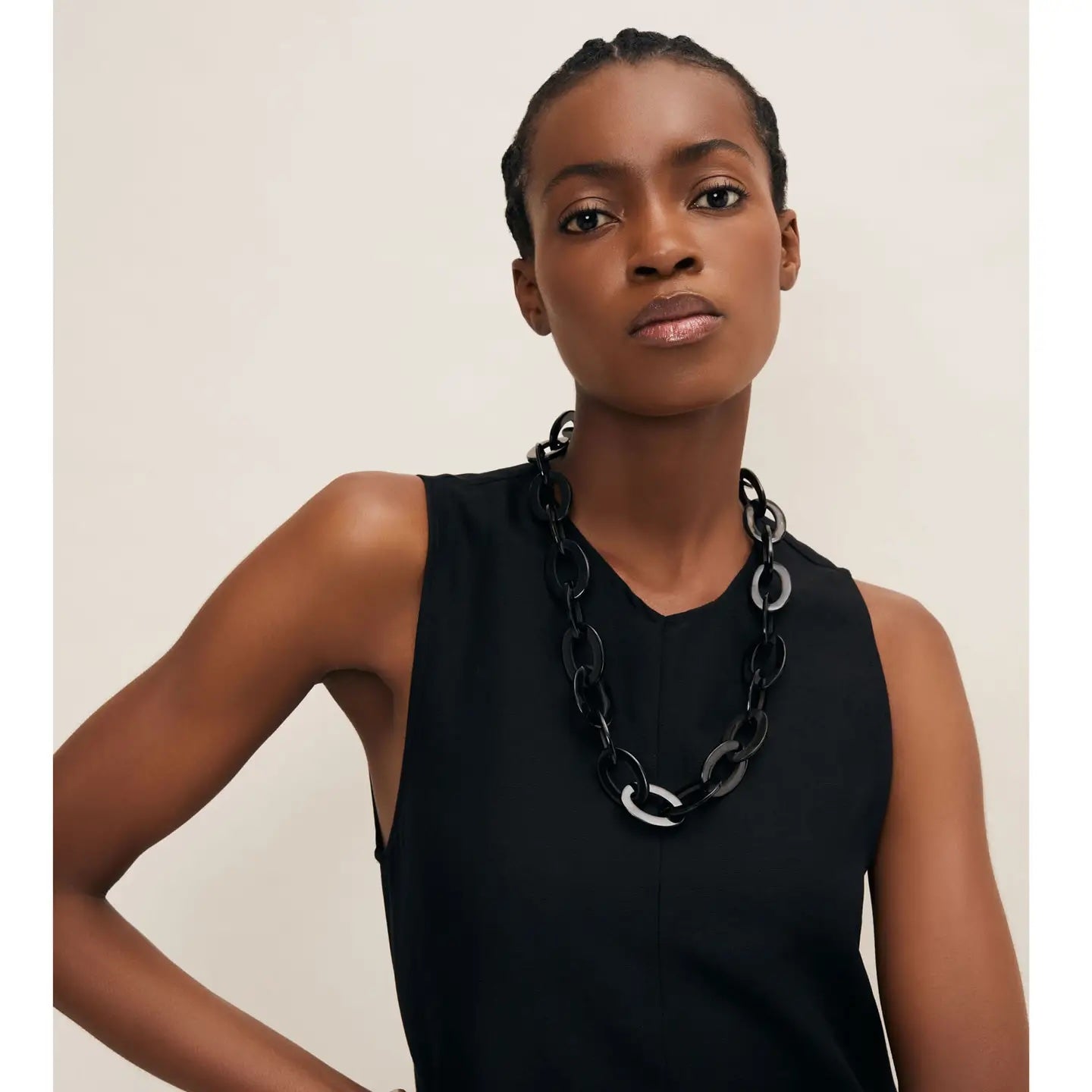 Branch - Mid Length Black Oval Link Necklace