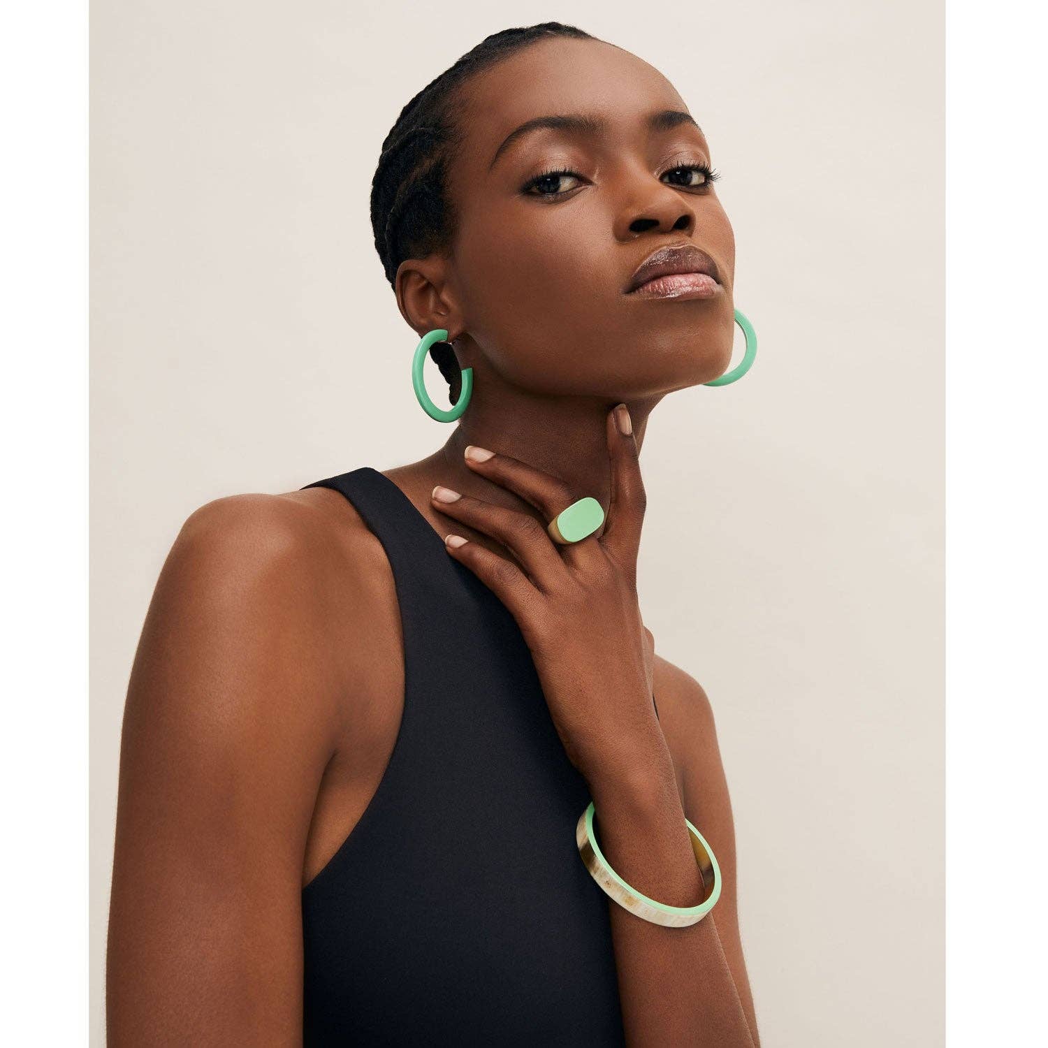 Slim mint and white Natural Bangle