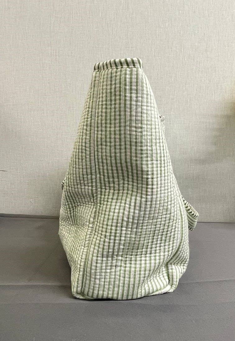 White Botanical Kantha Quilted  Tote Bag