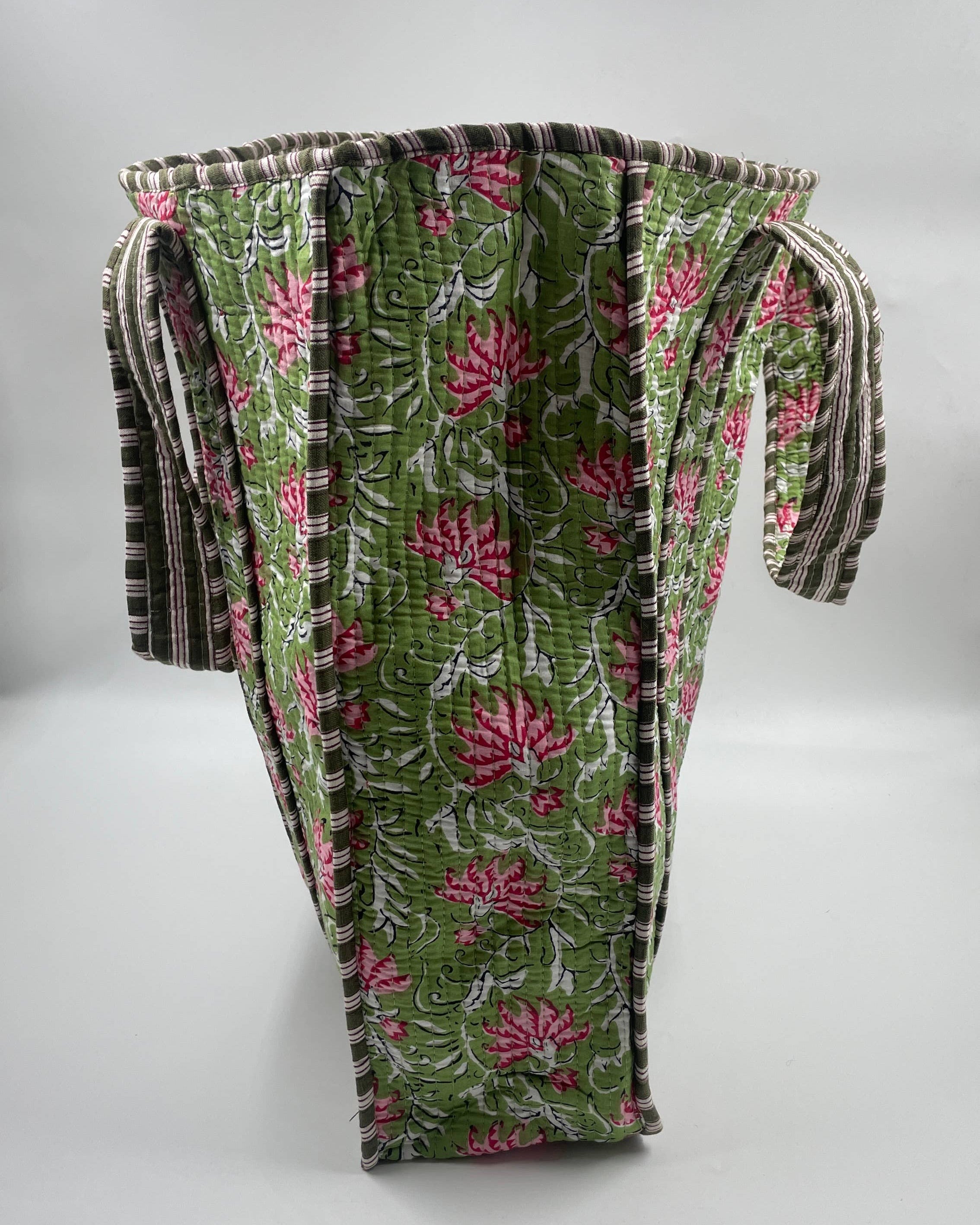 Pink & Green Cotton Kantha Quilted Tote Bag