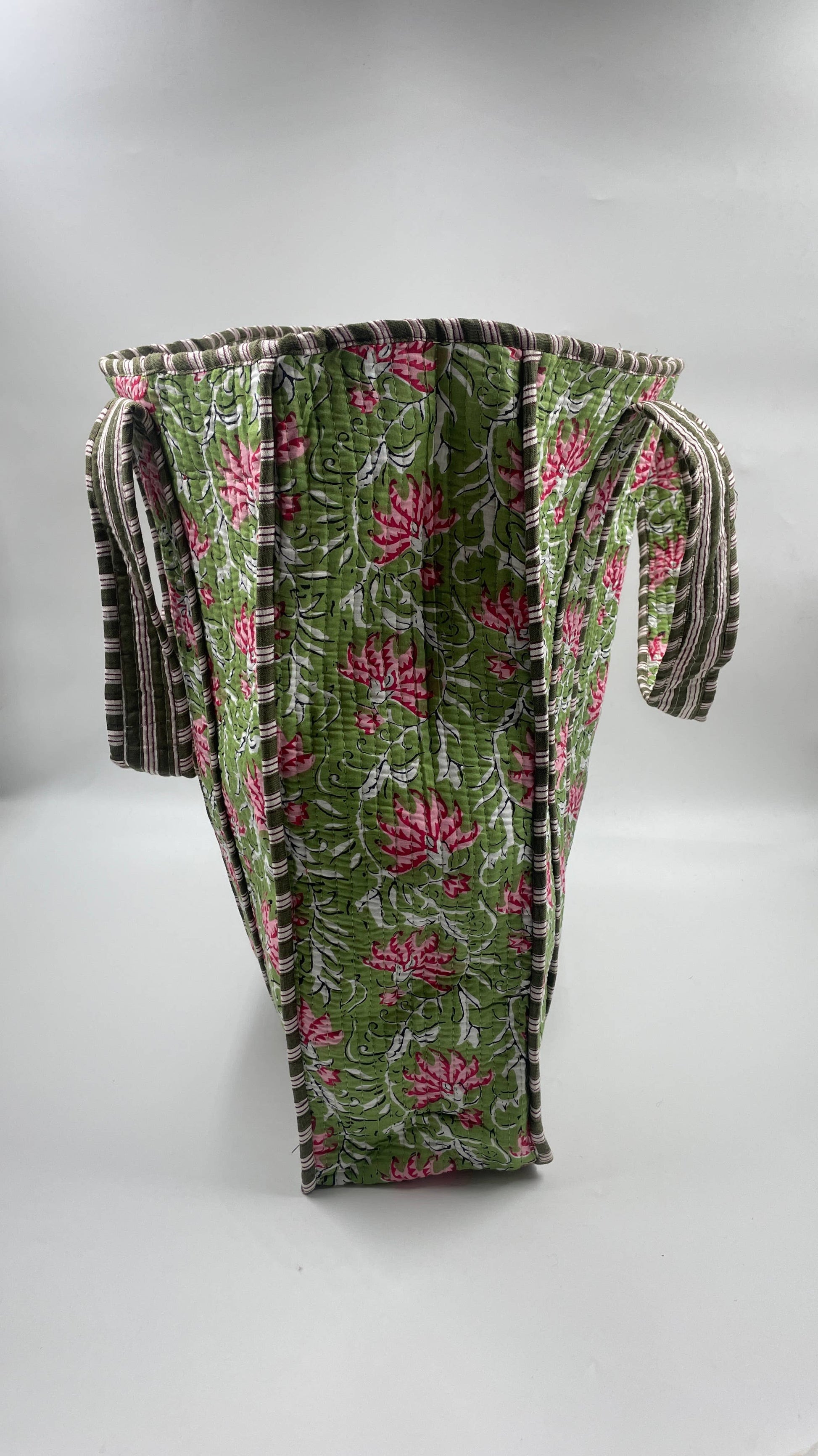 Pink & Green Cotton Kantha Quilted Tote Bag