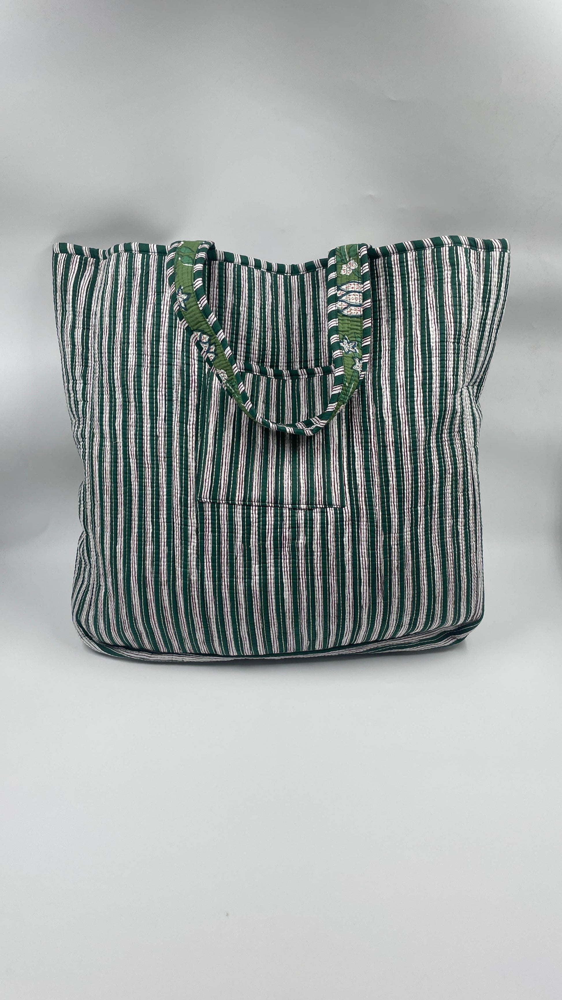 Green & Pink Floral Cotton QuiltedTote Bag