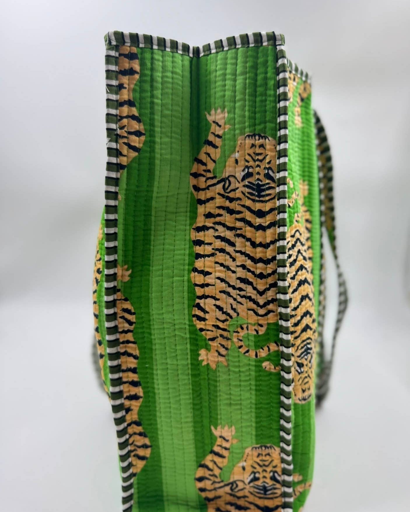 Green Tiger Print Cotton Quilted Tote Bag
