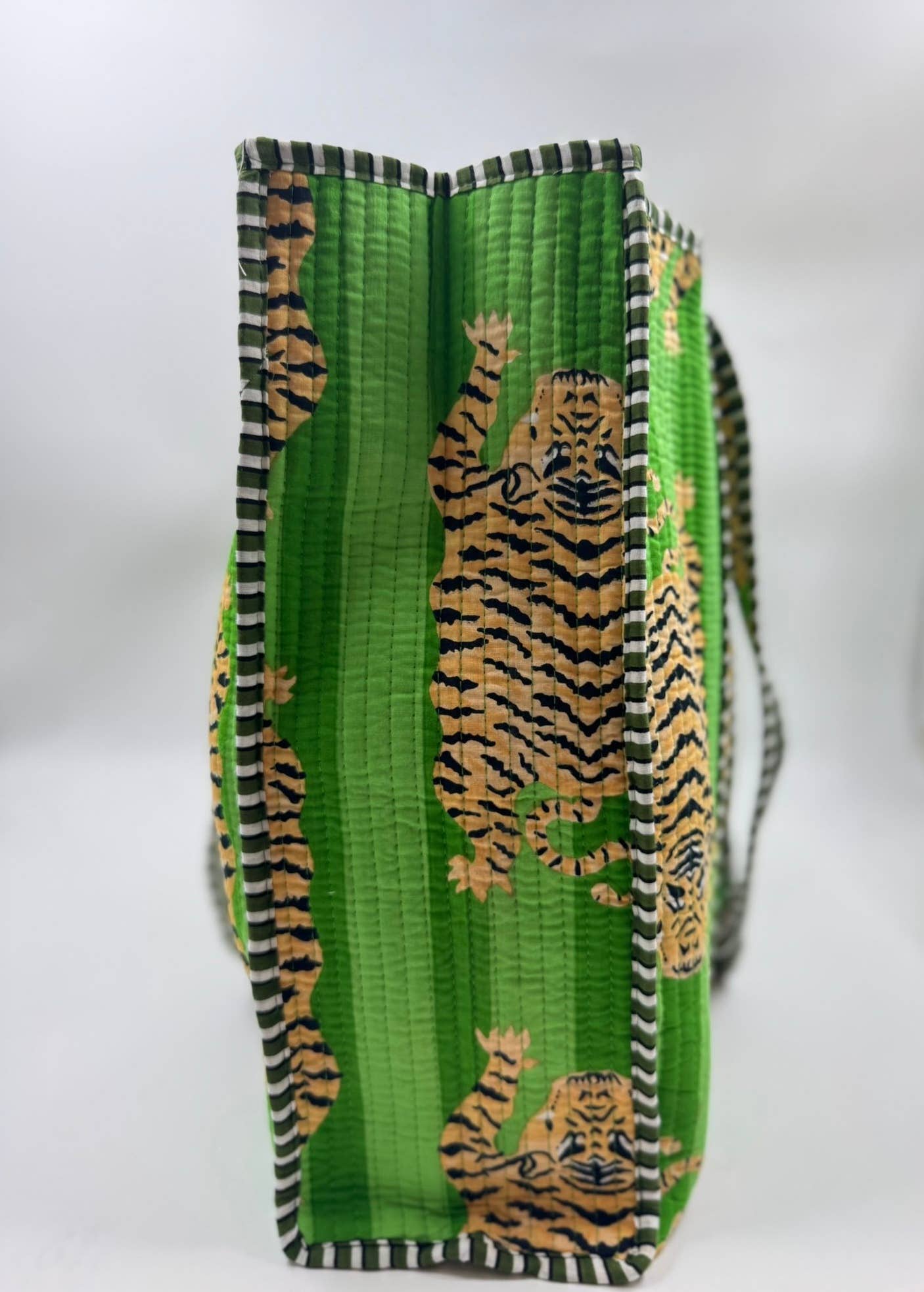 Green Tiger Print Cotton Quilted Tote Bag