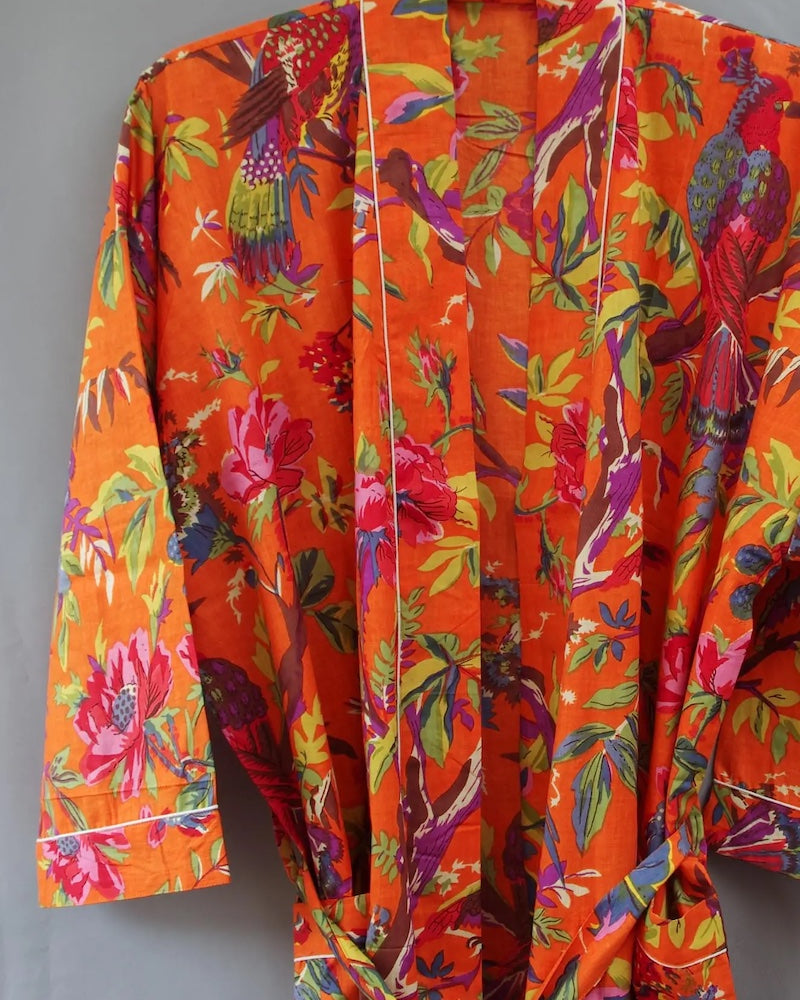 Kantha Kimono Orange Birds