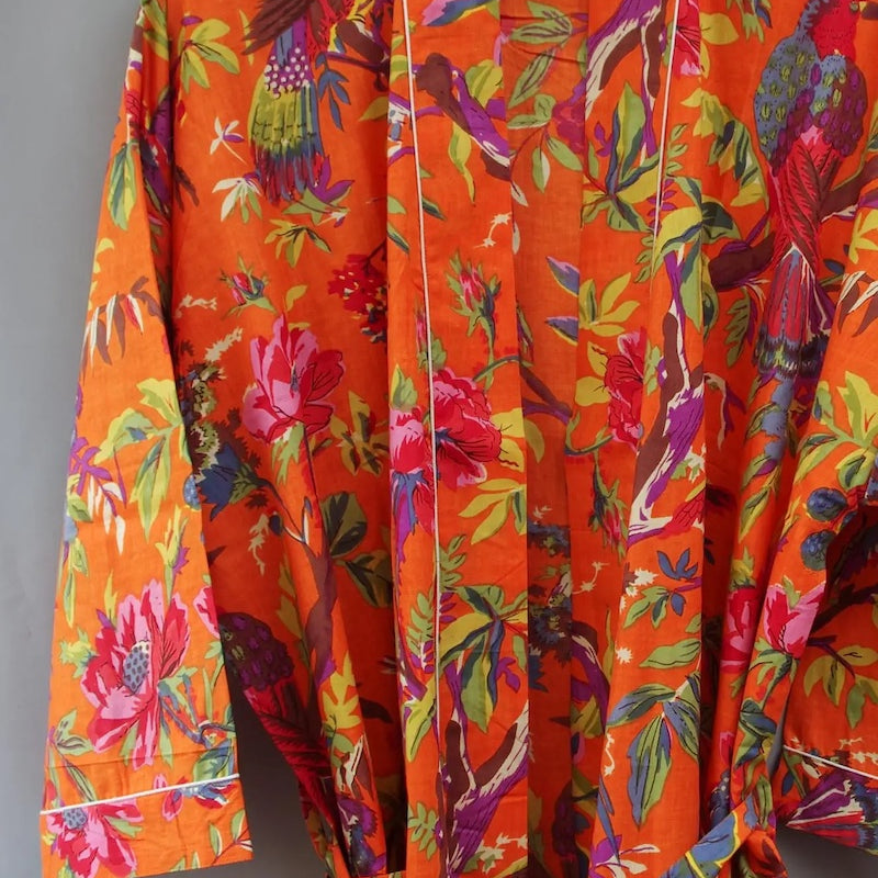 Kantha Kimono Orange Birds