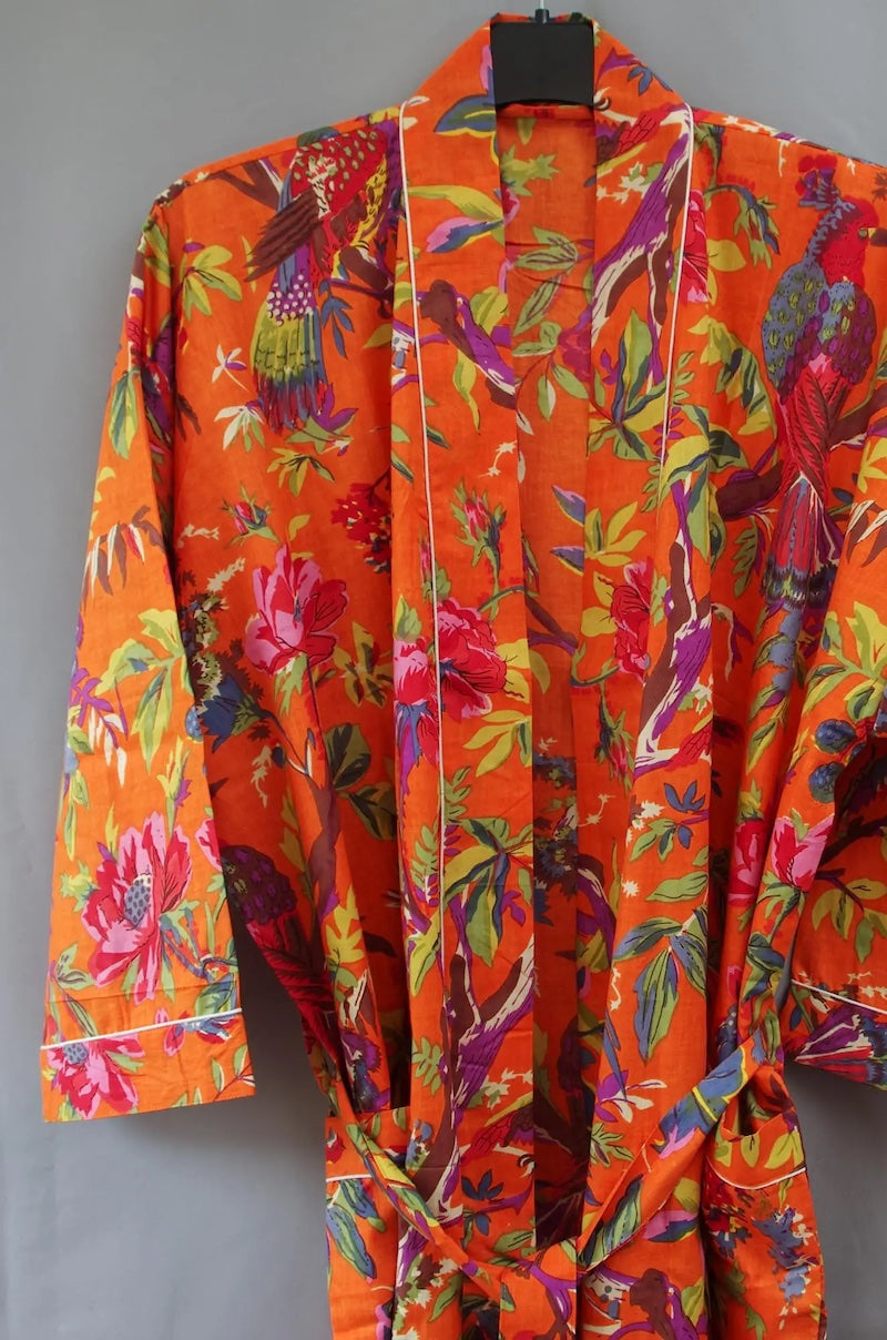 Kantha Kimono Orange Birds