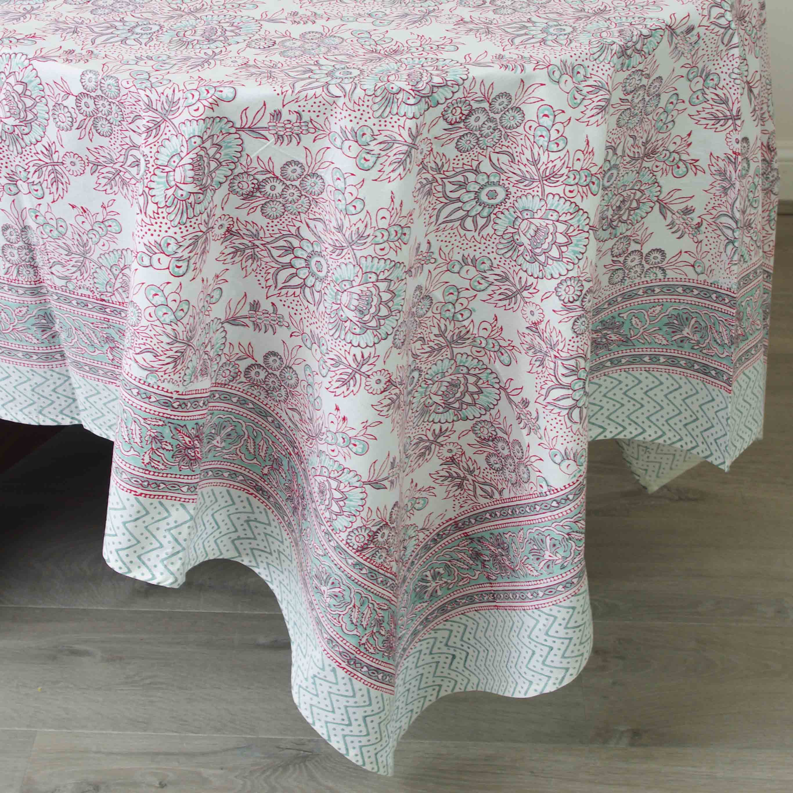Block Printed Rectangular Tablecloth - Wild flowers
