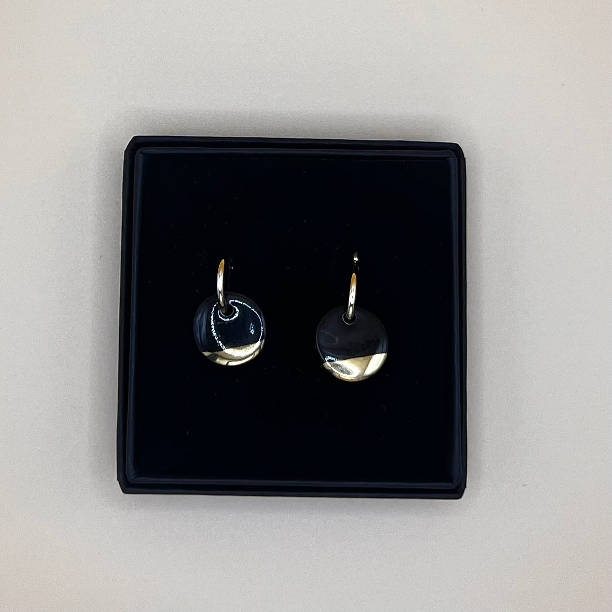 White Rain - Black mini circle  hoopswith gold