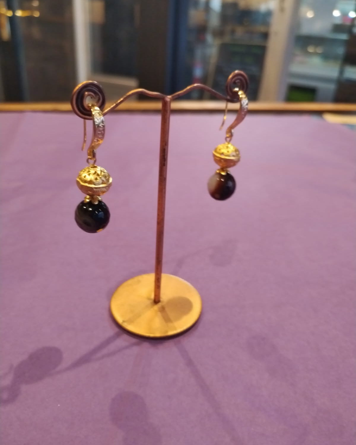 Brown Agate & Gold Drop Earrings