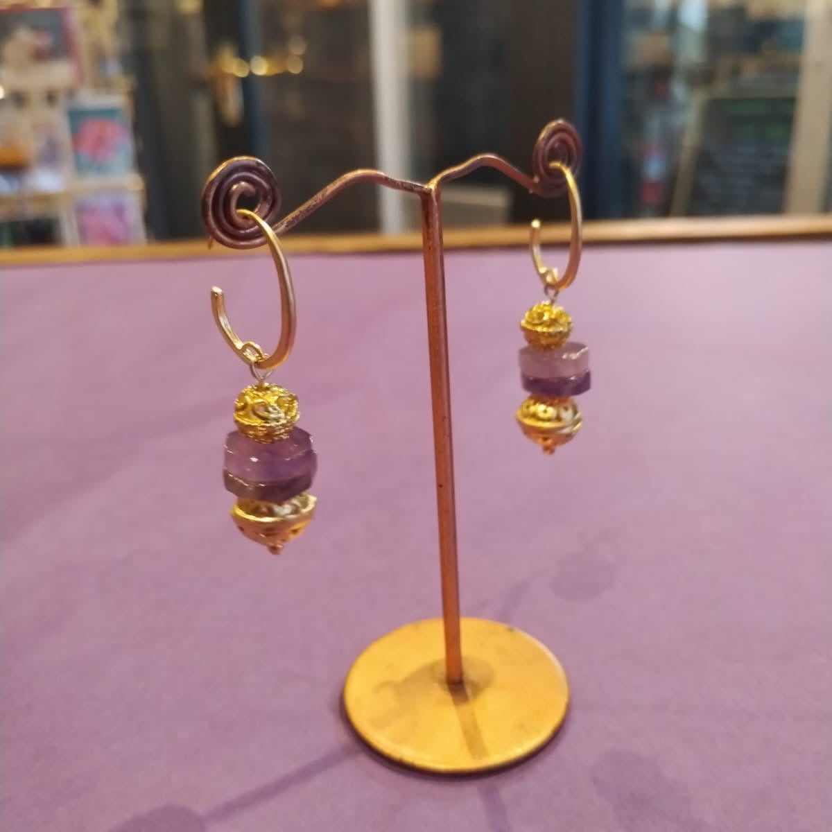 Amethyst and gold drop earrings