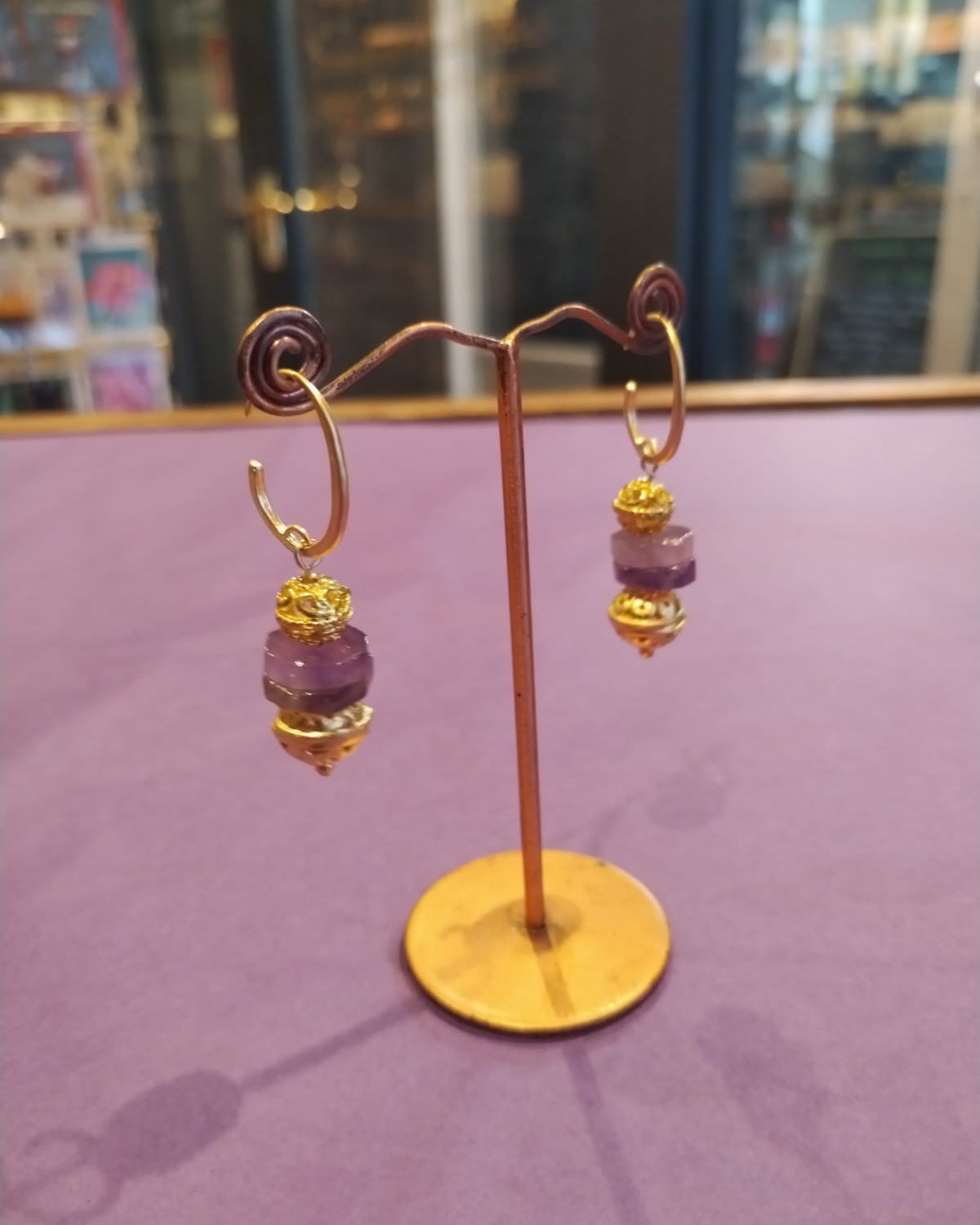 Amethyst and gold drop earrings