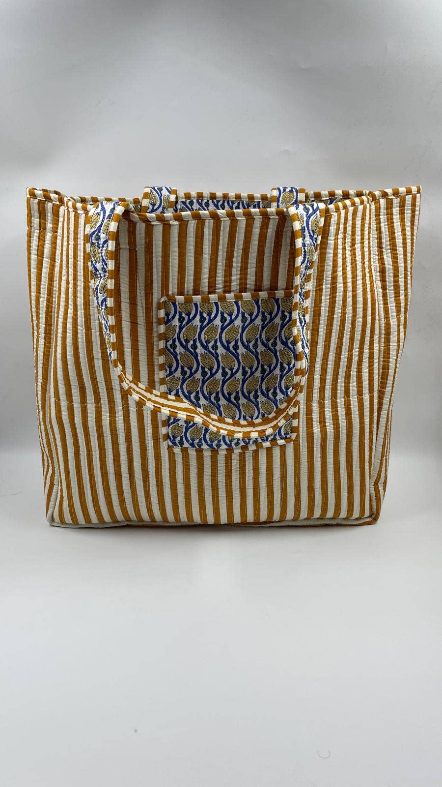 Blue & Gold Cotton Kantha Tote Bag