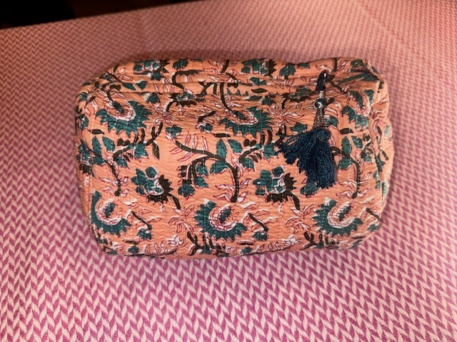 Peach & Teal Botanical set of 3 wash bags