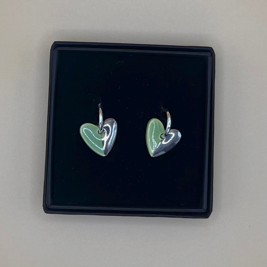 White Rain - Light Green Ceramic Hoops with Silver