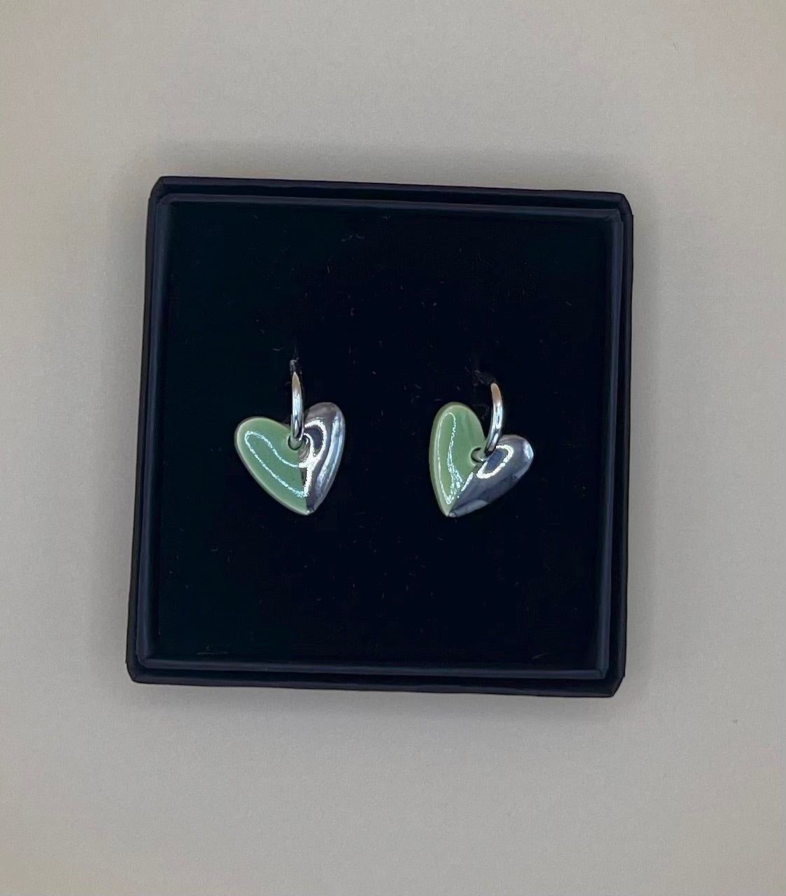 White Rain - Light Green Ceramic Hoops with Silver