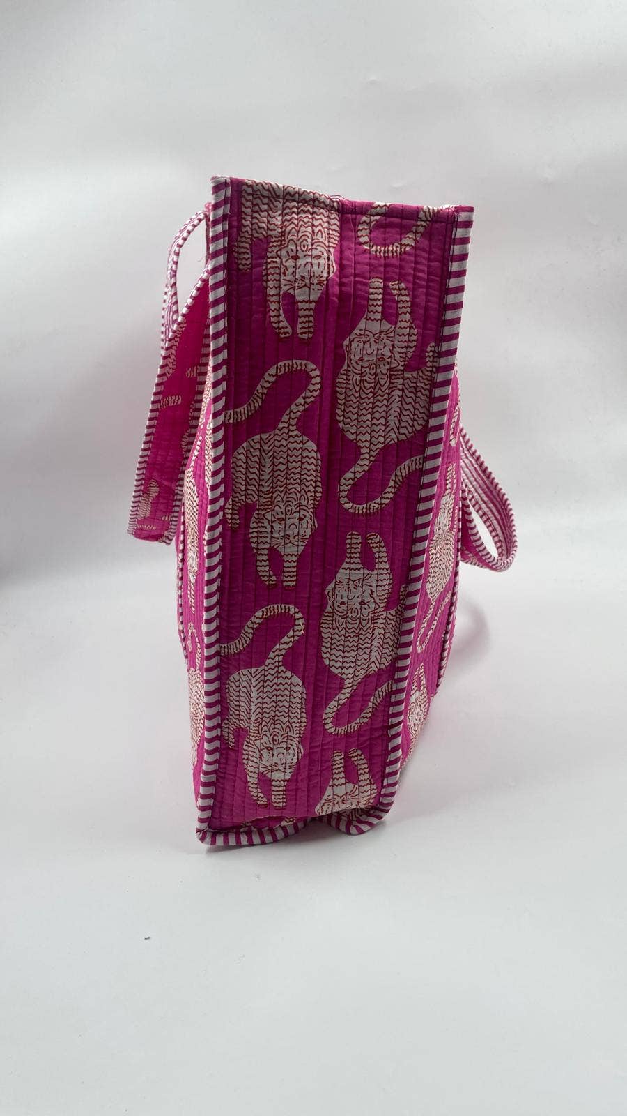 Cotton Pink Tiger Kantha Quilted Tote Bag