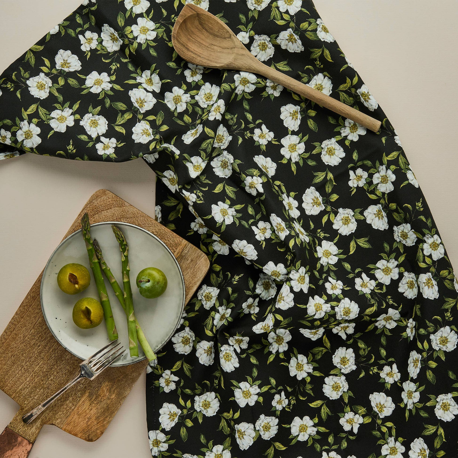 Cottage Roses - Tea Towel - Dark Green