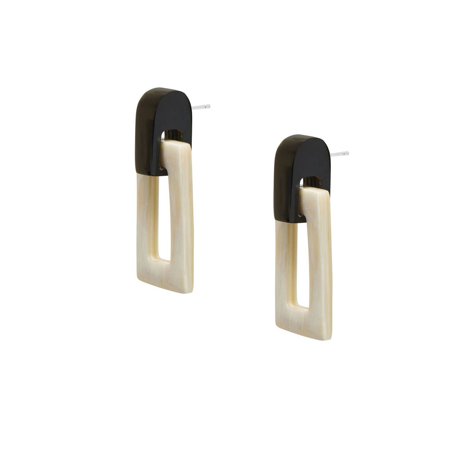 White natural small rectangle link horn earring