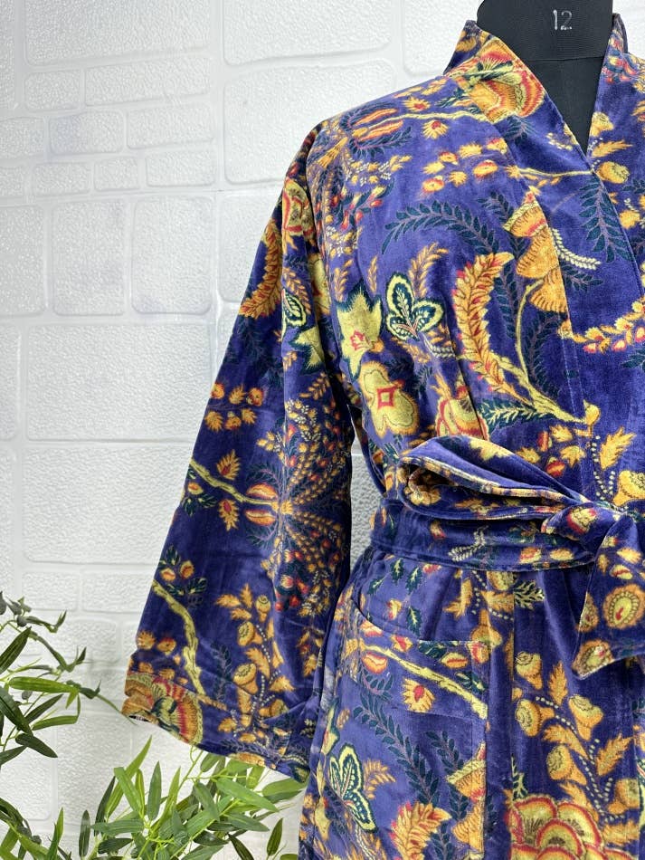 Midnight Blue Luxury Velvet Robe
