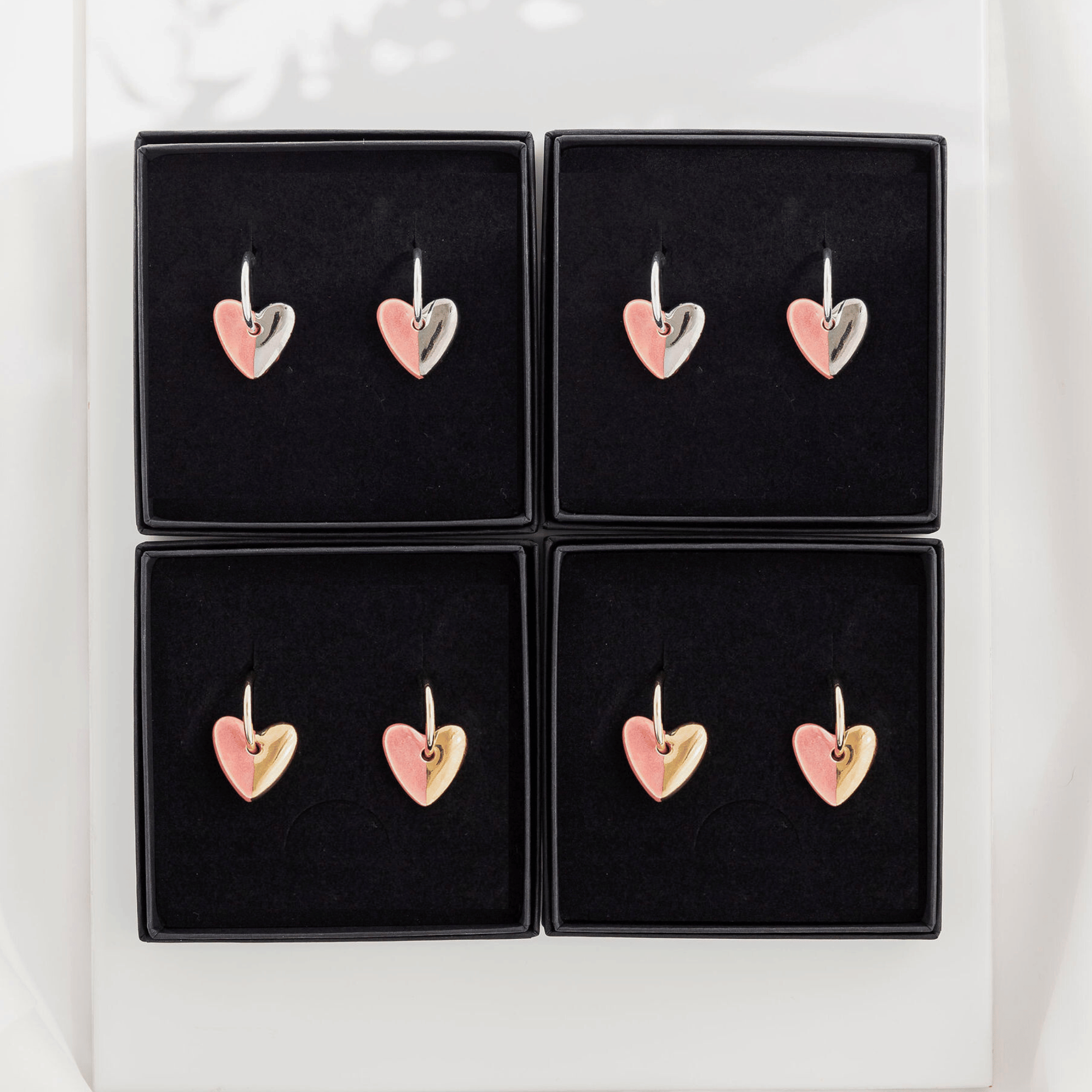 Pink  Mini Ceramic Heart Charm With Huggie Hoops: Gold