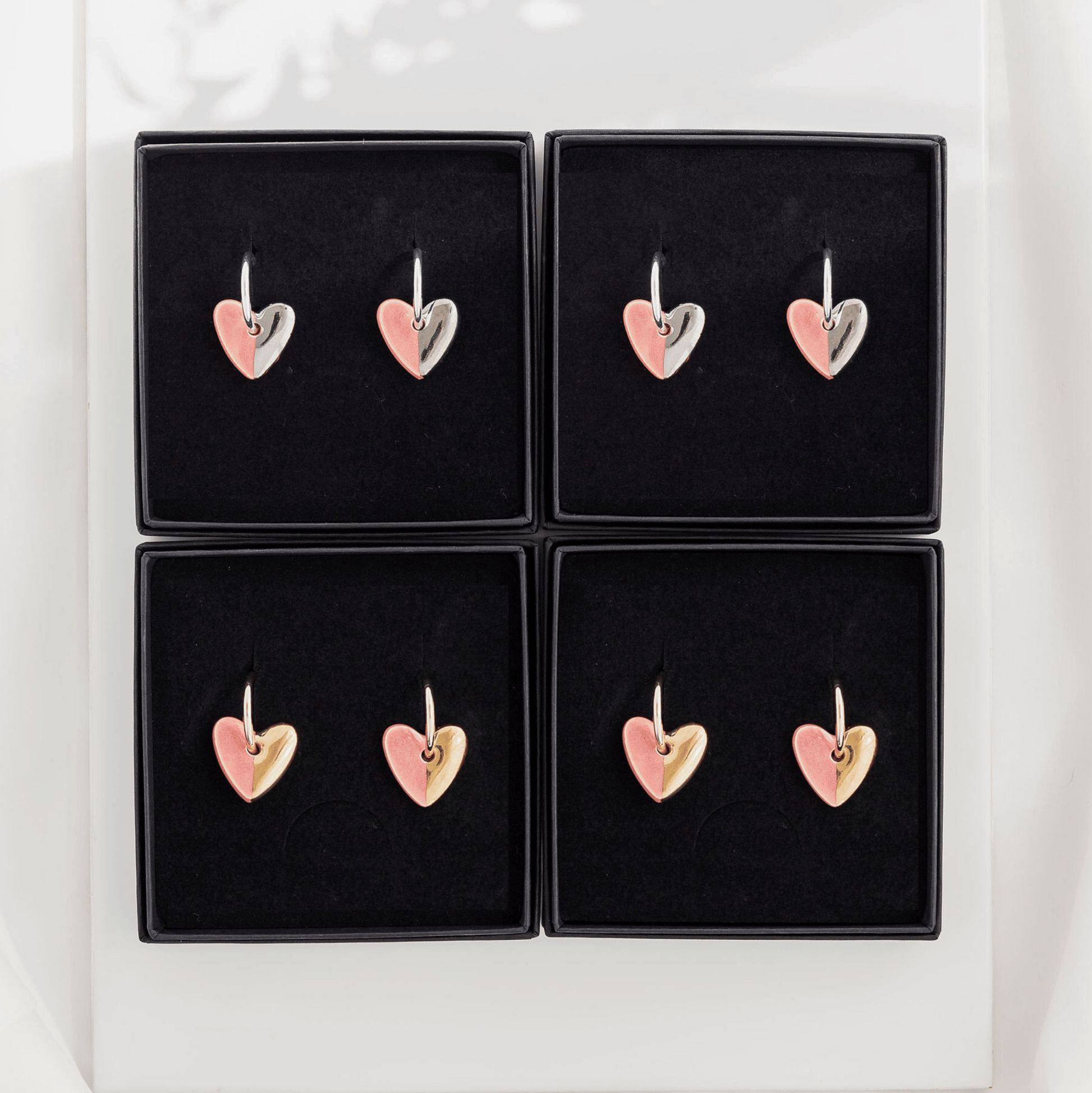 Pink  Mini Ceramic Heart Charm With Huggie Hoops: Gold