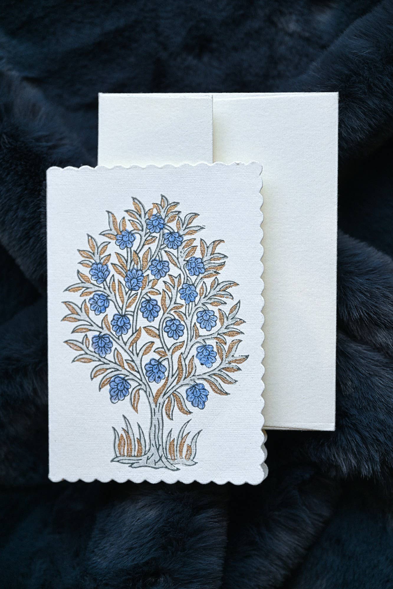 Hand Block Printed Greeting Card - GC Mogra Periwinkle