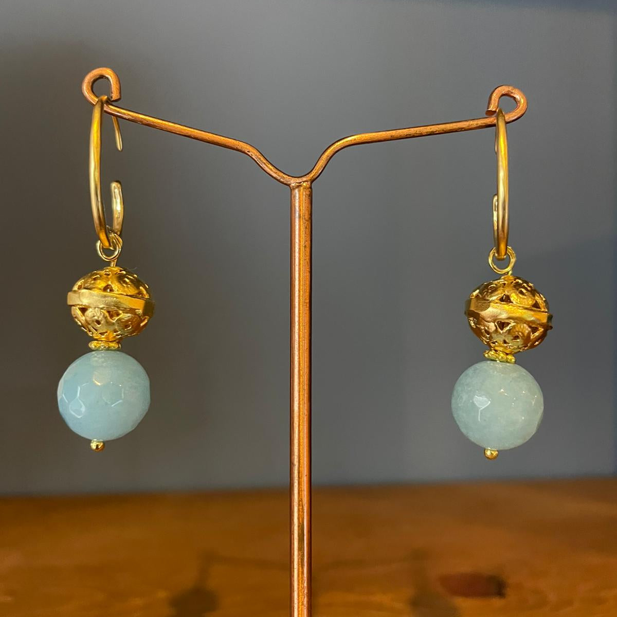 Aqu agate and gold drop earrings