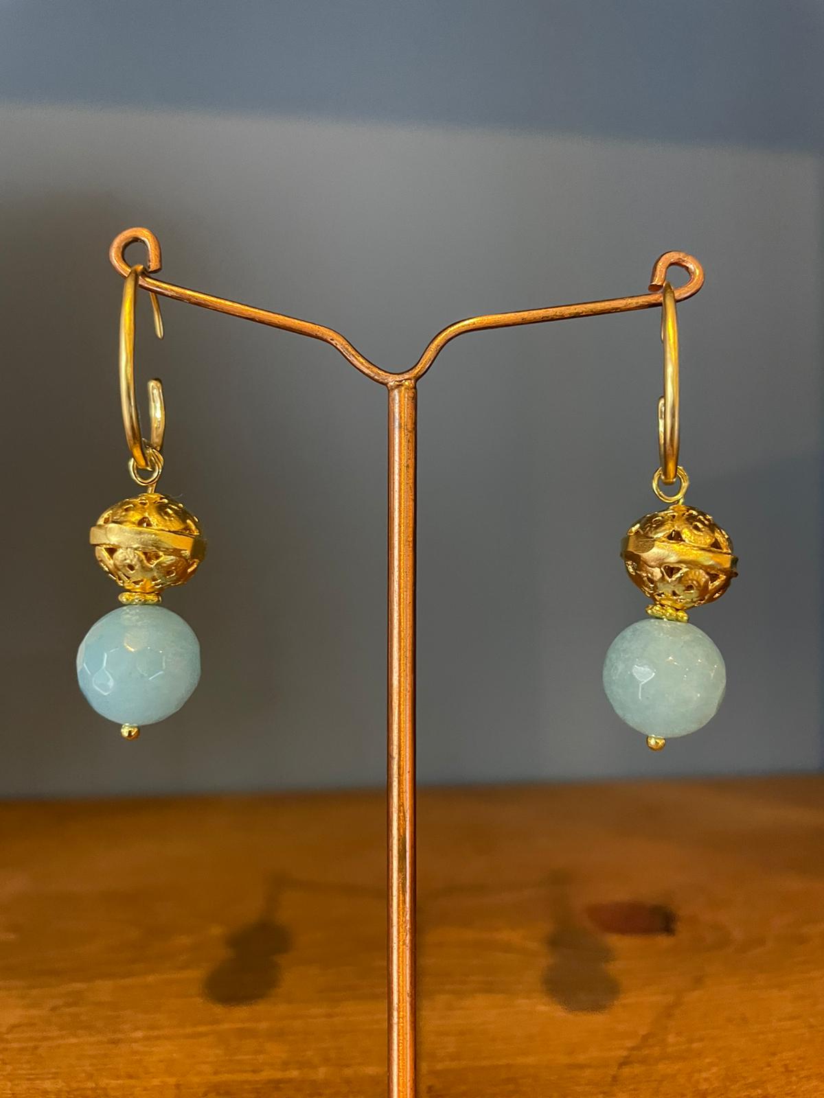 Aqu agate and gold drop earrings