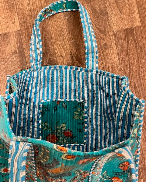 Teal ' Tropical Forest' Velvet Tote