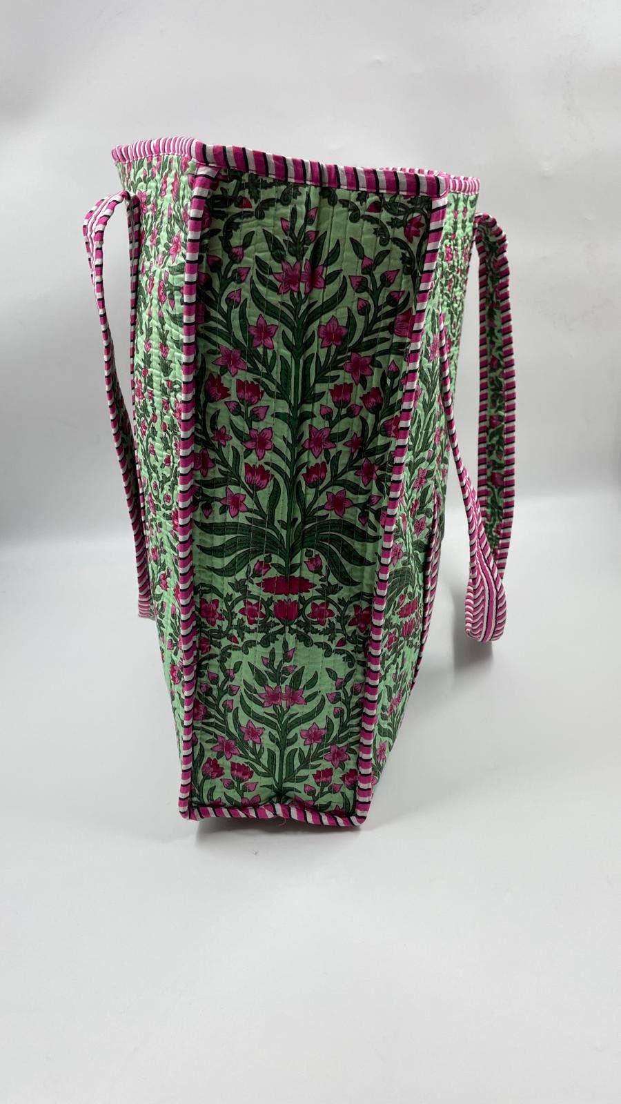 Green & Pink  Cotton Kantha QuiltedTote Bag